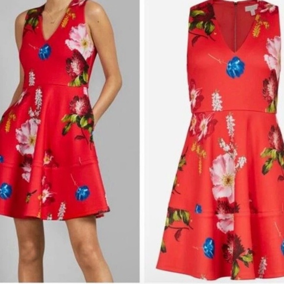 Ted Baker Red Floral Mini Dress Kinle - Picture 4 of 16